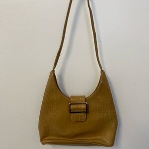 VINTAGE Nine West Women's Shoulder Bag OS Tan Crocodile Embossed Single Strap